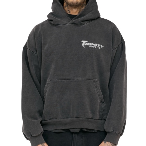 Trinity The Label Washed Gray Mike Tyson Hooded Sweatshirt Pullover Hoodie Small